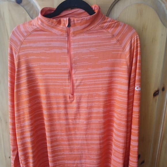 Columbia Golf 1/4 Zip Lightweight Pullover, Size Large, Orange Stripes EUC - Picture 1 of 7